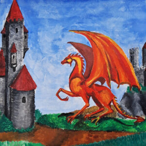 Malerei "Roter Drache" 50 x 40 cm Acryl auf Malplatte